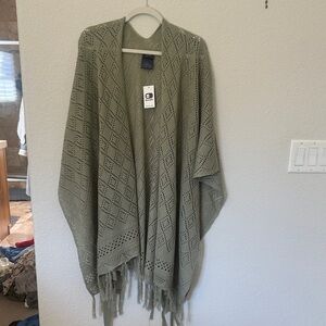 Daytrip Sage Green Fringe Poncho